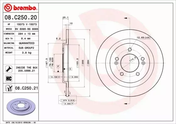 BREMBO TARCZE HAMULCOWE TYŁ 08.C250.21 