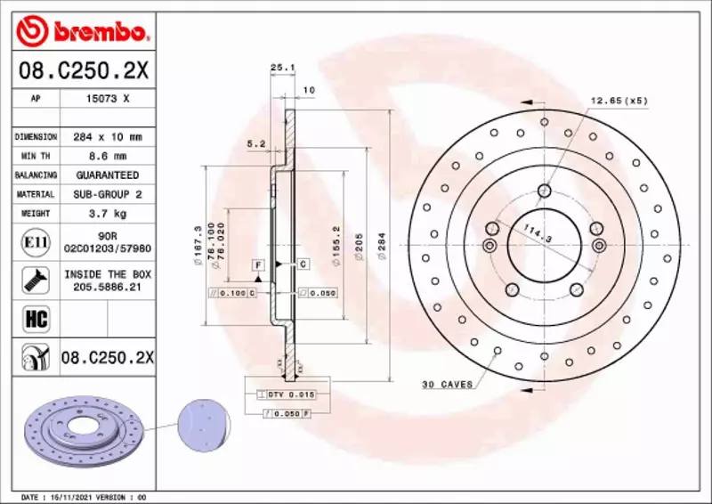 BREMBO TARCZA HAMULCOWA 08.C250.2X 