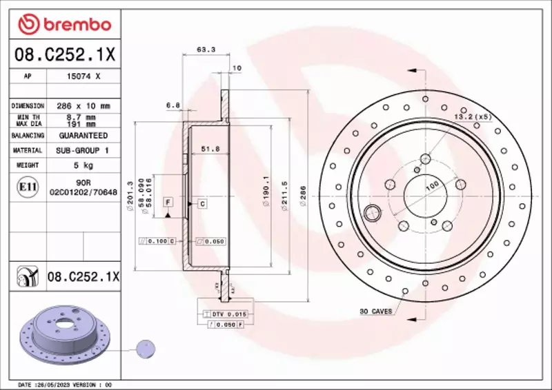 BREMBO TARCZA HAMULCOWA 08.C252.1X 