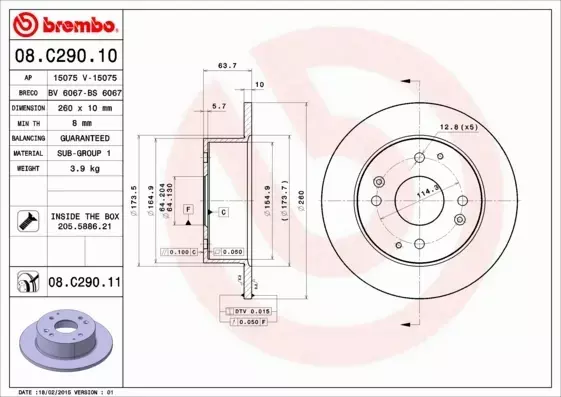 BREMBO TARCZE HAMULCOWE TYŁ 08.C290.11 