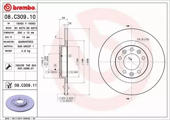 BREMBO TARCZE HAMULCOWE TYŁ 08.C309.11 