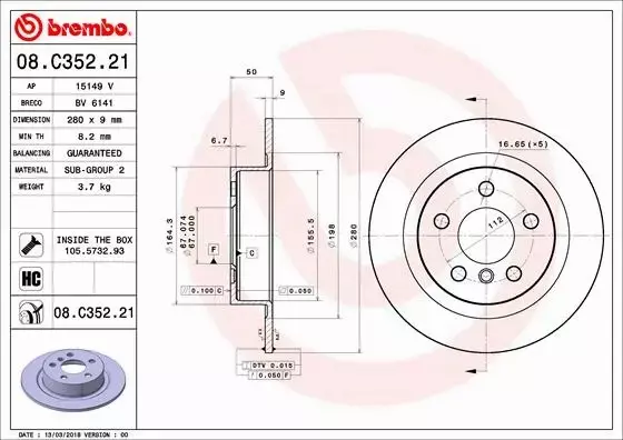 BREMBO TARCZE+KLOCKI TYŁ BMW i3 I01 280MM 