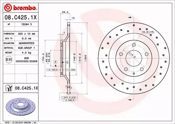 BREMBO Tarcza hamulcowa 08.C425.1X 