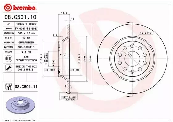 BREMBO TARCZE+KLOCKI TYŁ AUDI A3 8V TT FV 300MM 