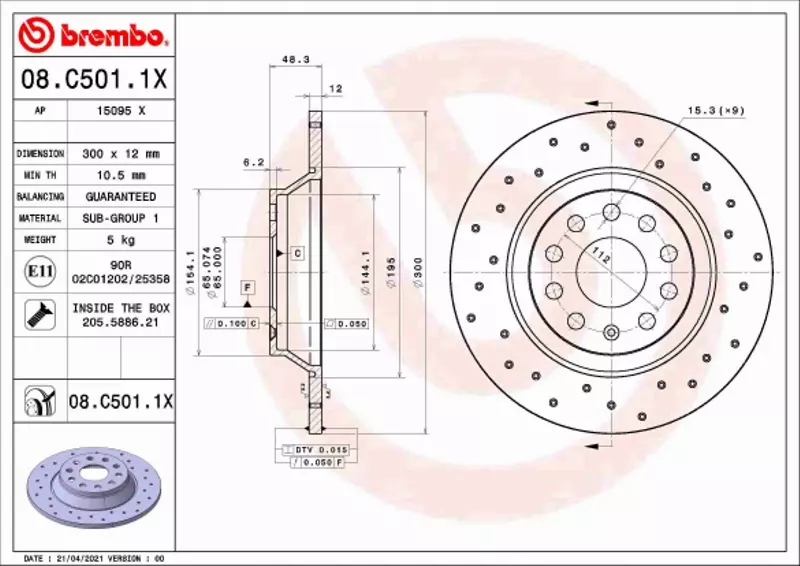 BREMBO TARCZA HAMULCOWA 08.C501.1X 