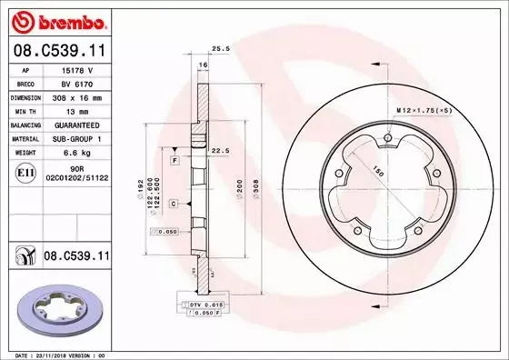 BREMBO Tarcza hamulcowa 08.C539.11 