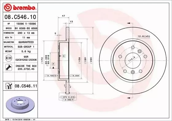 BREMBO TARCZE HAMULCOWE TYŁ 08.C546.11 