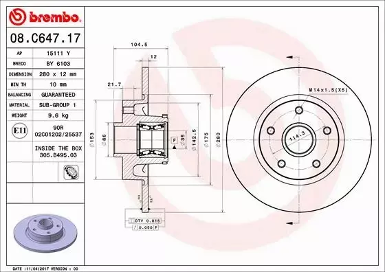 BREMBO TARCZE+KLOCKI T FIAT TALENTO 280MM 