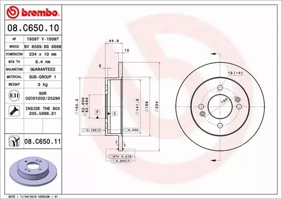 BREMBO TARCZE HAMULCOWE TYŁ 08.C650.11 