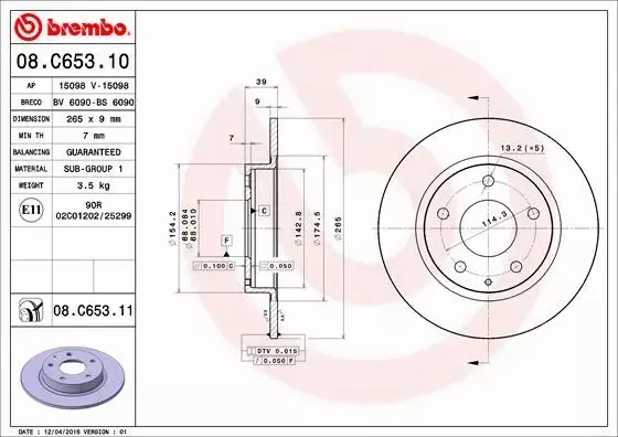 BREMBO TARCZE+KLOCKI TYŁ MAZDA 3 BM BN 265MM 