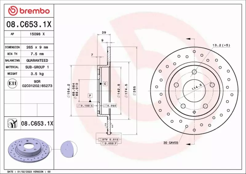 BREMBO TARCZA HAMULCOWA 08.C653.1X 