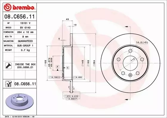 BREMBO TARCZE HAMULCOWE TYŁ 08.C656.11 