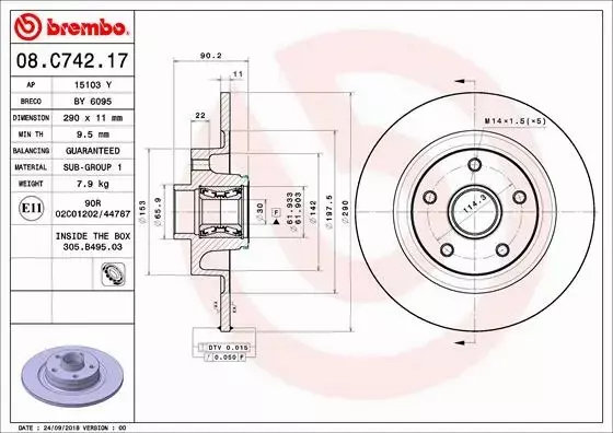 BREMBO TARCZE+KLOCKI TYŁ RENAULT ESPACE V 290MM 