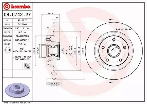 BREMBO TARCZE+KLOCKI TYŁ RENAULT MEGANE IV 290MM 