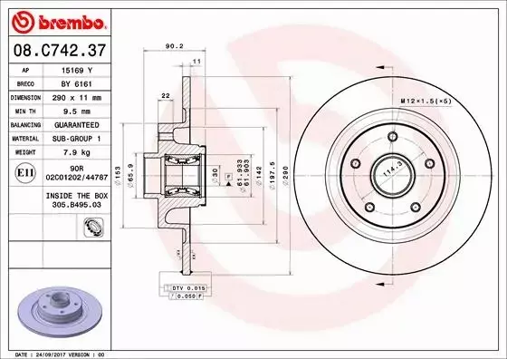 BREMBO Tarcza hamulcowa 08.C742.37 