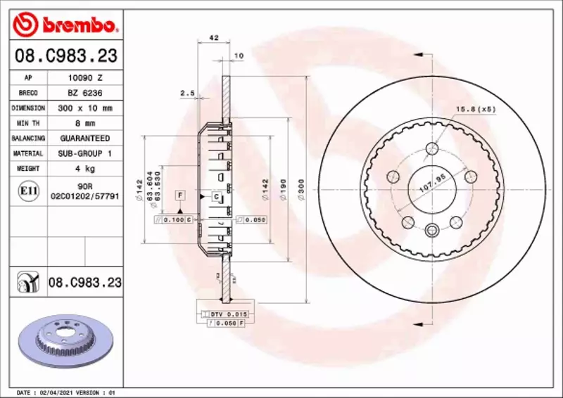 BREMBO TARCZA HAMULCOWA 08.C983.23 