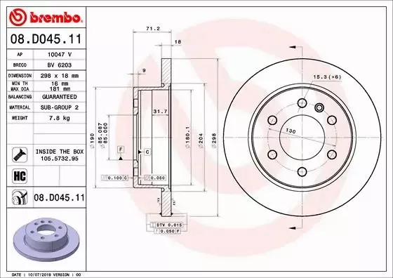 BREMBO Tarcza hamulcowa 08.D045.11 