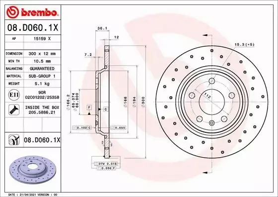 BREMBO TARCZA HAMULCOWA 08.D060.1X 