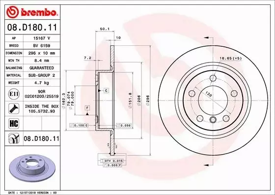 BREMBO Tarcza hamulcowa 08.D180.11 