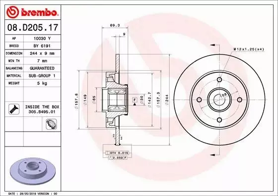 BREMBO Tarcza hamulcowa 08.D205.17 