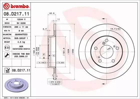 BREMBO TARCZE+KLOCKI T HONDA CIVIC IX TYPE R 296MM 