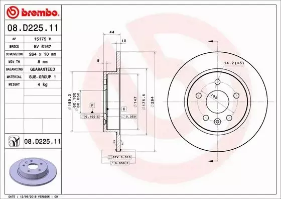 BREMBO TARCZE HAMULCOWE TYŁ 08.D225.11 