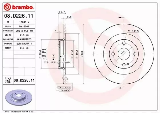 BREMBO Tarcza hamulcowa 08.D226.11 