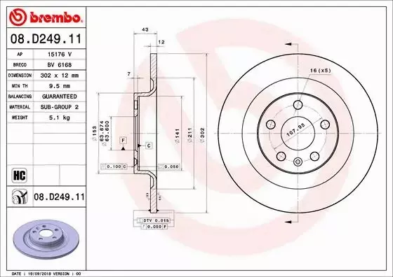 BREMBO TARCZE HAMULCOWE TYŁ 08.D249.11 