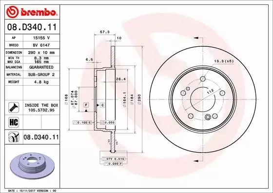 BREMBO TARCZE HAMULCOWE TYŁ 08.D340.11 