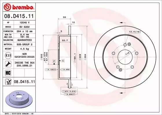 BREMBO TARCZA HAMULCOWA 08.D415.11 