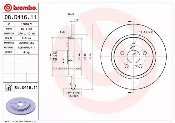 BREMBO TARCZE+KLOCKI TYŁ LEXUS CT 279MM 