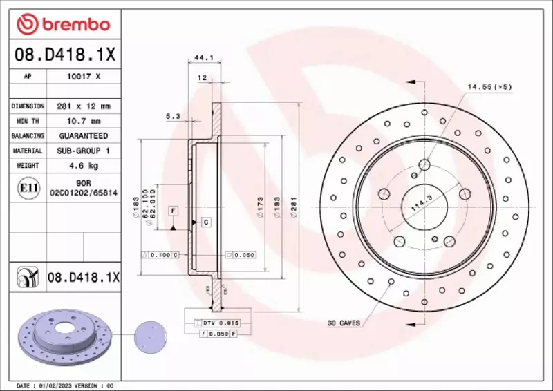 BREMBO TARCZA HAMULCOWA 08.D418.1X 