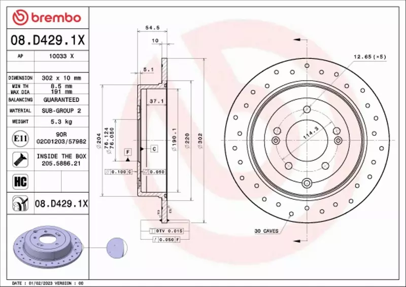 BREMBO TARCZA HAMULCOWA 08.D429.1X 