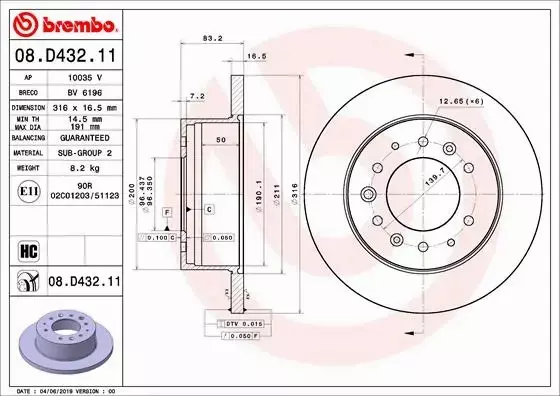 BREMBO TARCZE HAMULCOWE 08.D432.11 