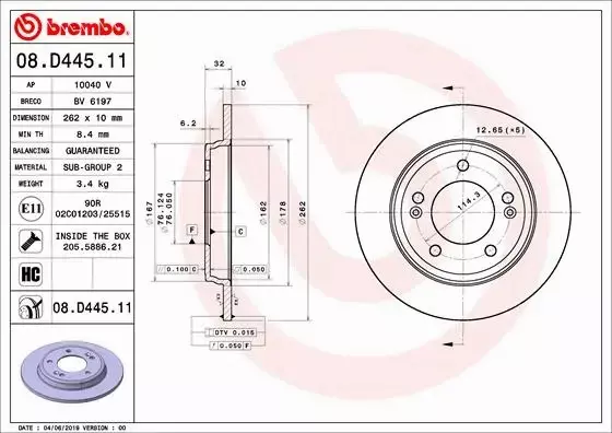 BREMBO TARCZE+KLOCKI TYŁ HYUNDAI IONIQ 262MM 