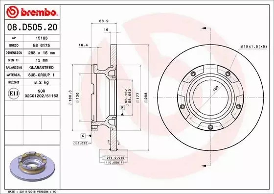 BREMBO TARCZE HAMULCOWE 08.D505.20 