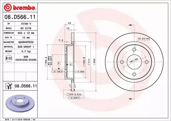 BREMBO TARCZE+KLOCKI TYŁ FORD FIESTA VII 253MM 