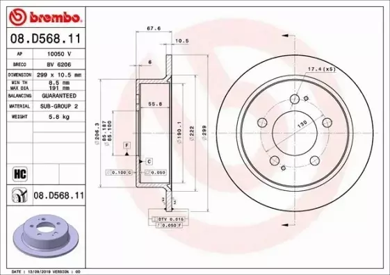 BREMBO TARCZA HAMULCOWA 08.D568.11 