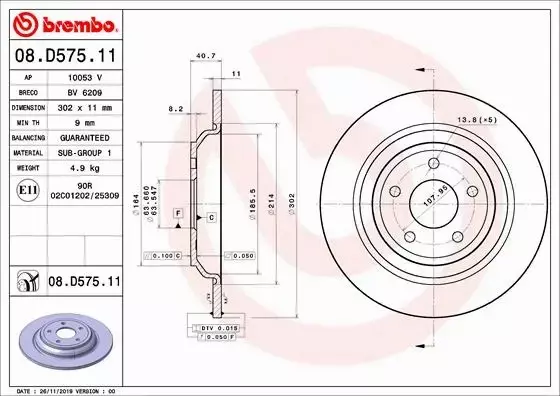 BREMBO TARCZA HAMULCOWA 08.D575.11 