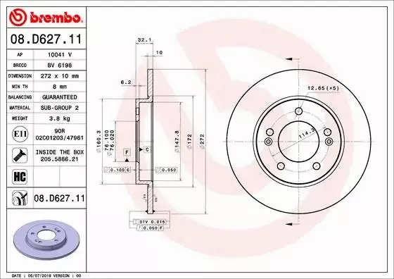 BREMBO TARCZE+KLOCKI TYŁ HYUNDAI i30 PDE 272MM 