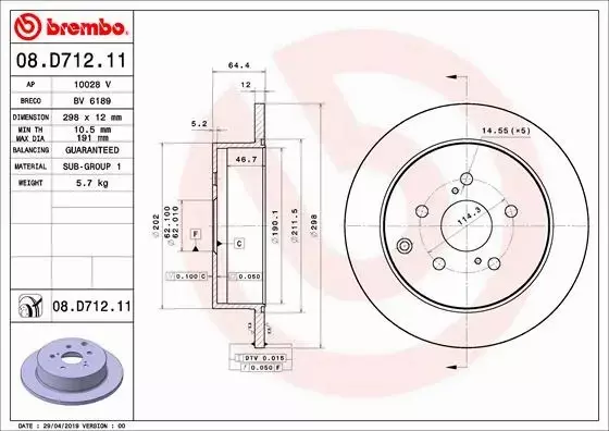 BREMBO TARCZA HAMULCOWA 08.D712.11 