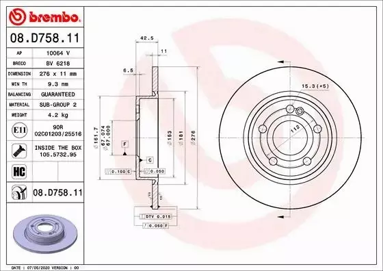 BREMBO TARCZA HAMULCOWA 08.D758.11 