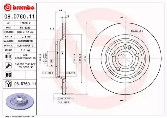 BREMBO TARCZA HAMULCOWA 08.D760.11 