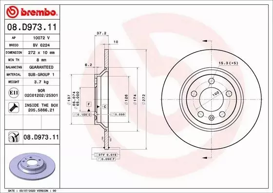 BREMBO TARCZA HAMULCOWA 08.D973.11 