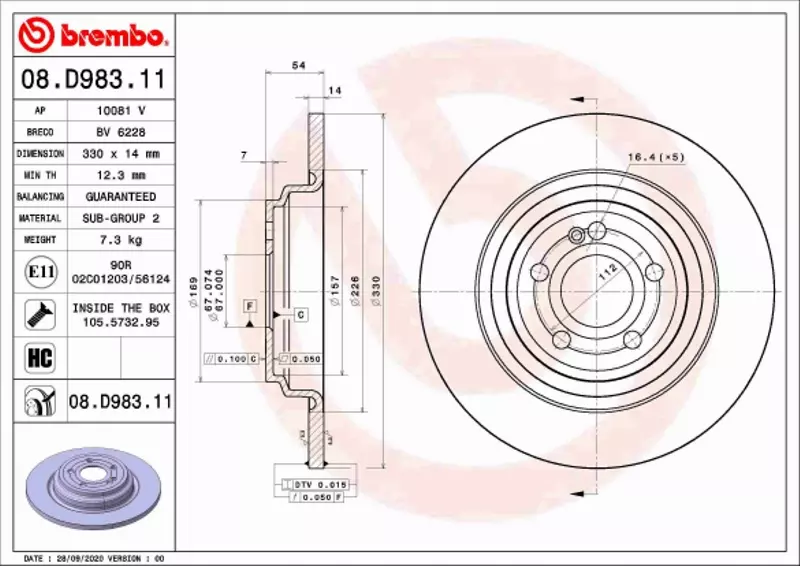 BREMBO TARCZA HAMULCOWA 08.D983.11 