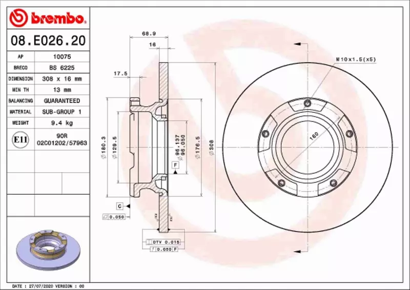 BREMBO TARCZA HAMULCOWA 08.E026.20 