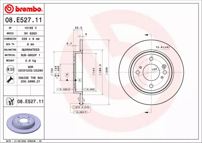 BREMBO TARCZA HAMULCOWA 09.E528.11 