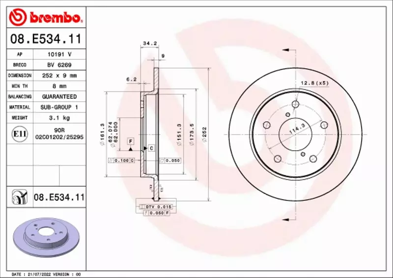 BREMBO TARCZA HAMULCOWA 08.E534.11 