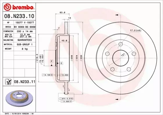 BREMBO TARCZE+KLOCKI TYŁ GRAND CHEROKEE IV 330MM 