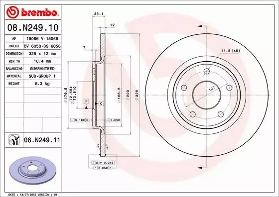 BREMBO TARCZE+KLOCKI TYŁ FIAT FREEMONT 328MM 